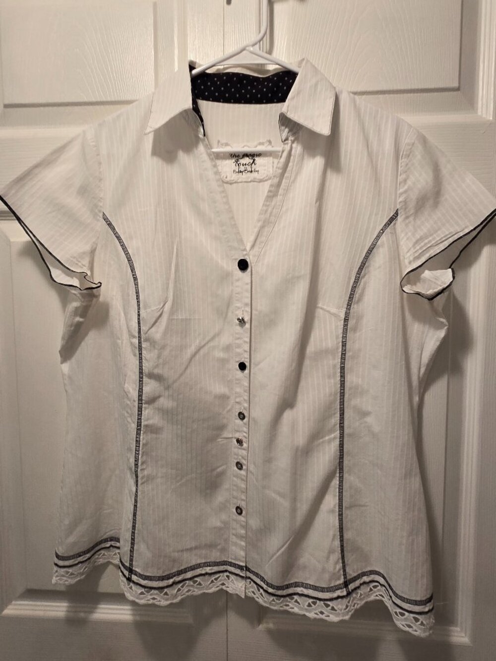 THE MAGIC TOUCH by Betty Barclay Women's White/Black Button-Down Blouse Sz 14